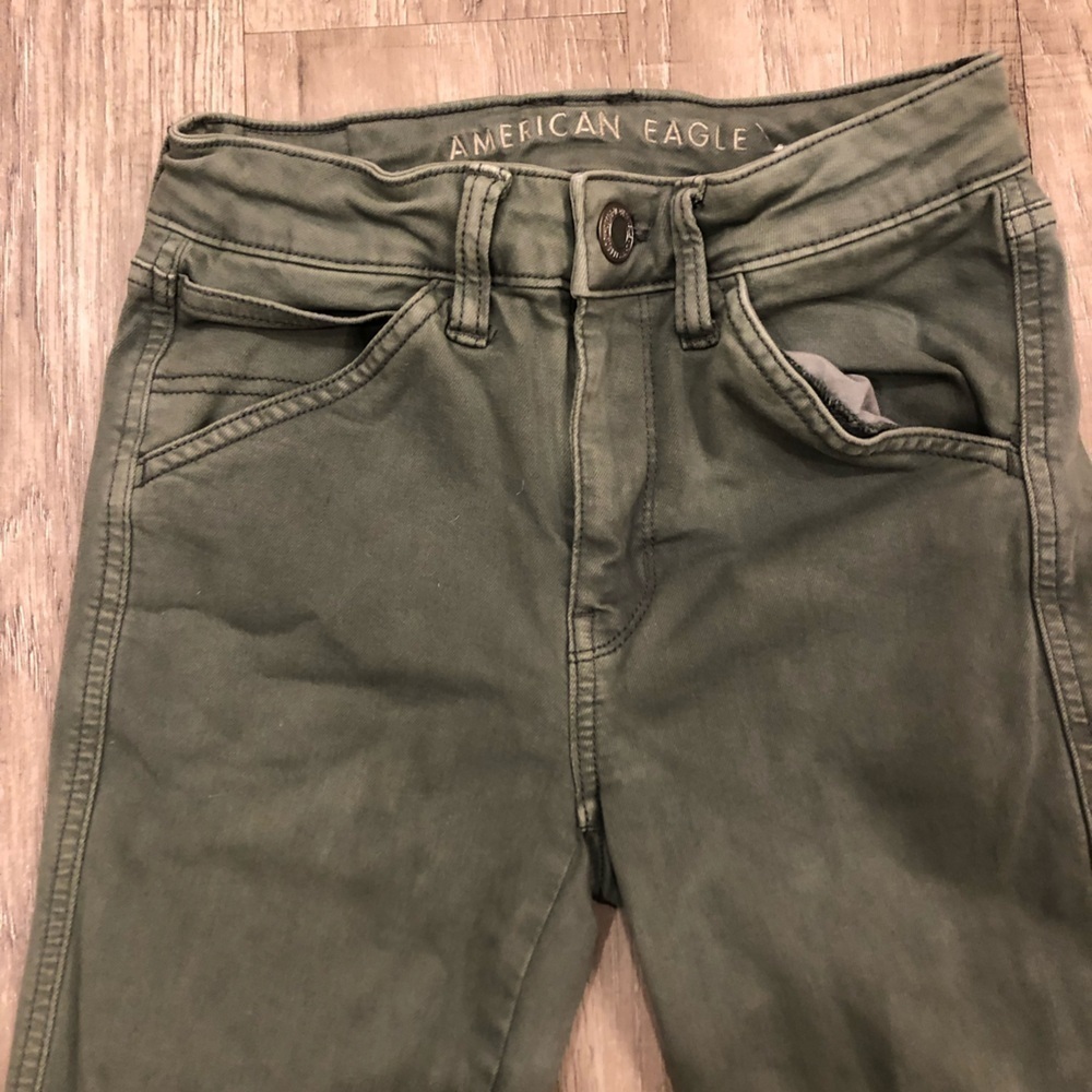American Eagle Next Level Stretch 2 Long Skinny Jeans Olive - Picture 3 of 10